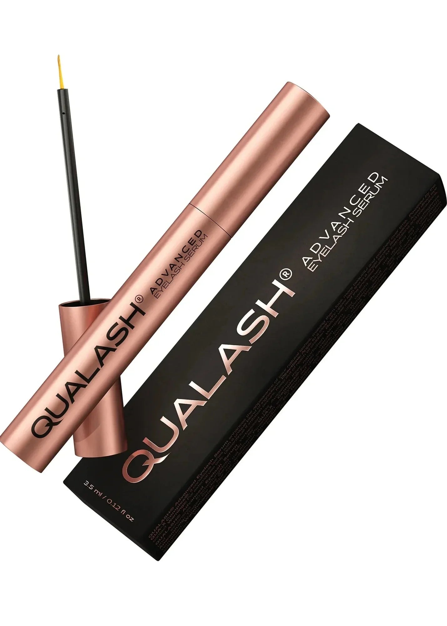 QUALASH Advanced Eyelash Serum with outer black box packaging